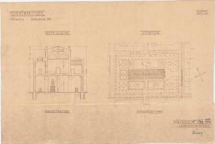 Voit, August von; München; Neue Pinakothek - Lageplan, Querschnitt