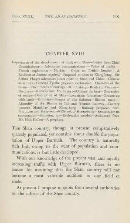 Chapter XVIII. Importance of the development of trade with Shan ...