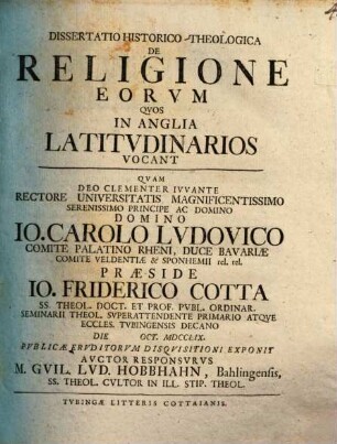 Dissertatio Historico-Theologica De Religione Eorvm Qvos In Anglia Latitvdinarios Vocant