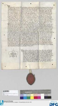 Notariatsinstrument des Johannes Kriozelmör von Kulmnach über einen kaiserlichen Ladebrief vom 13. Januar 1436 und ein Vidimus dieses Ladebriefes vom Abt Georius von St. Egidien in Nürnberg vom 14. Februar 1436.