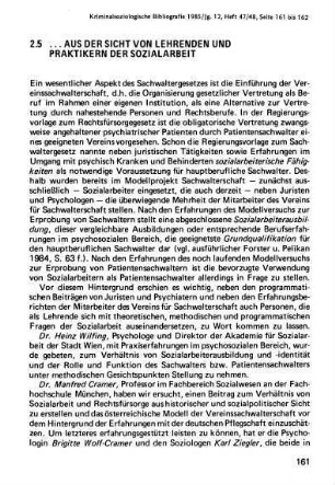 161-182, 2.5 ...aus der Sicht von Lehrenden und Praktikern der Sozialarbeit