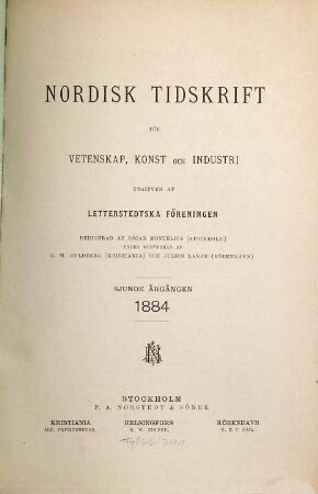 Nordisk tidskrift för vetenskap, konst och industri. 1884