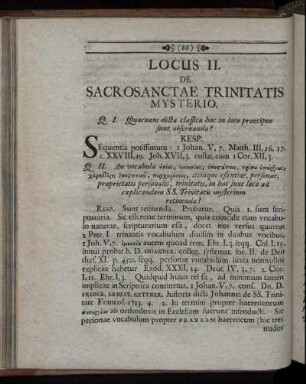 Locus II. Sacrosanctae Trinitatis Mysterio.