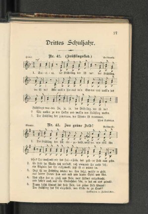 Drittes Schuljahr. [Nr. 42. (Frühlingslied.) - Nr. 65. (Kanon)]