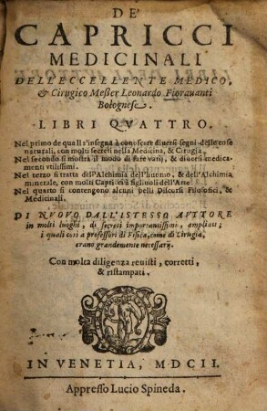 De' Capricci Medicinali : Libri Qvattro