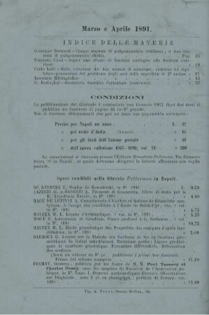 Indice delle materie. Condizioni.