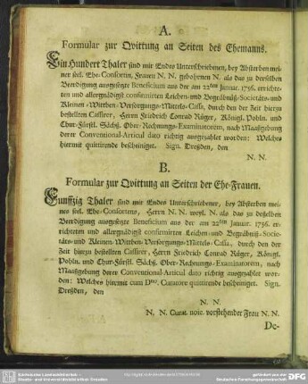 A. Formular zur Quittung an Seiten des Ehemanns