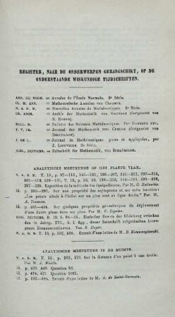 Register, naar de onderwerpen gerangschikt, op de onderstaande wiskundige tijdschriften.