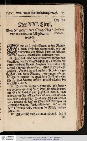 Der XXI. Titul. Von der Gegen oder Nachklag und wie es damit soll gehalten werden