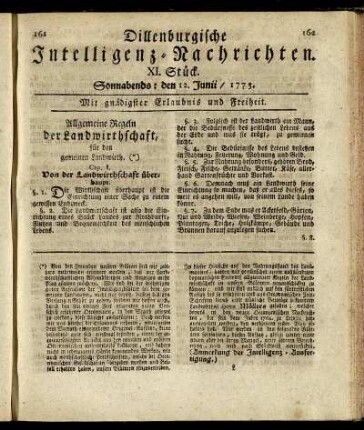XI. Stück. Sonnabends: den 12. Junii / 1773.