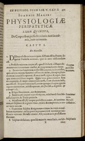 Liber Quintus. De Corporibus perfecte mixtis, tum inanimis, tum animatis