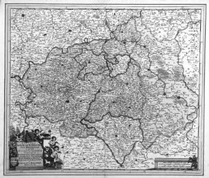 Beschreibung: Circuli Saxoniae Superioris Pars Meridionalis : in qua sunt Ducatus Saxoniae, Comitatus Mansfeldiae, et Voitlandiae, Landgraviat Thuringiae, Marchionatus Misniae, Principatus Anhaltinus, et Episcopatus Hallensis / Autore F. de Wit. - [Verbesserte Ausg.]. - [Ca. 1:600 000]. - [Amsterdam], [nach 1680]. - 1 Kt. : kolorierter Kupferstich. ; 55 x 47 cm
