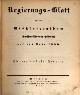 Regierungsblatt für Sachsen-Weimar-Eisenach : auf das Jahr .... 1850 = Jg. 34