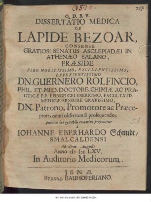 Dissertatio Medica De Lapide Bezoar