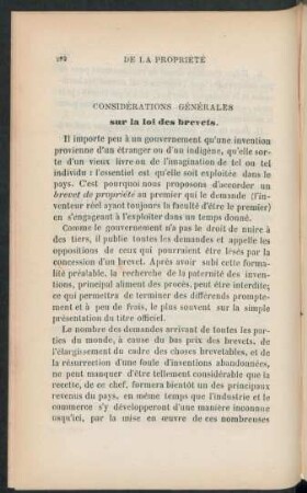 Considération générales sur la loi des brevets