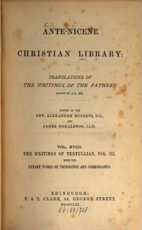 The writings of Quintus Sept. Flor. Tertullianus, 3