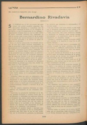 El aniversario de hoy : Bernardino Rivadavia