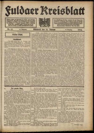 Erste Ausgabe vom Mittwoch, den 31. Januar 1912.