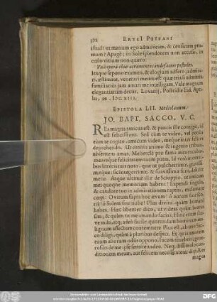 Epistola LII. Mediolanum. Io. Bapt. Sacco, V. C.