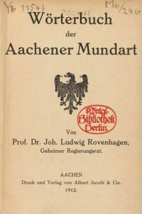 Wörterbuch der Aachener Mundart