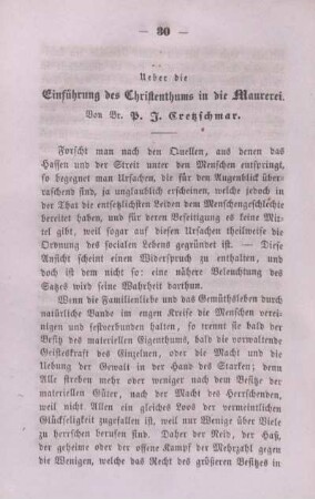 Ueber die Einführung des Christenthums in die Maurerei.