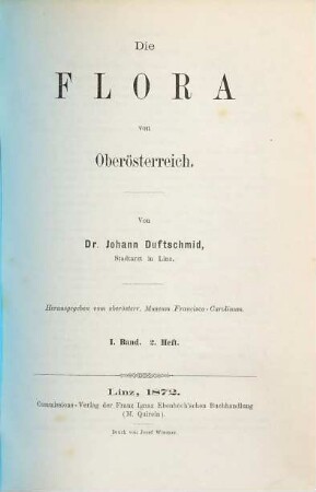 Die Flora von Oberösterreich. 1. Band