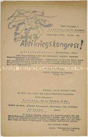 Hektografierte Einladung der RGO Leipzig zu einem Antikriegskongress
