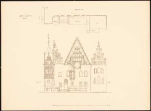Rathaus, Breslau Umbau: Aufriss und Teil-Grundriss der Ostfassade