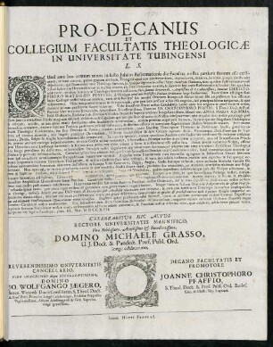 Pro-Decanus Et Collegium Facultatis Theologicae In Universitate Tubingensi L. S.