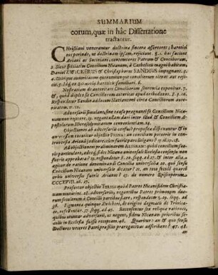 Summarium eorum, quæ in hac Disserataione tractantur.