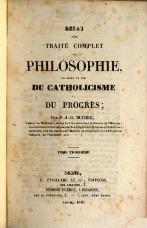 Essai d'un traité complet de Philosophie du point de vue du Catholicisme et du Progrès, 3