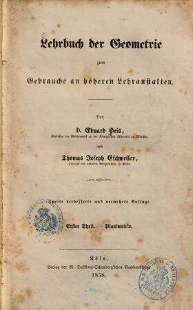 Lehrbuch der Geometrie zum Gebrauche an höheren Lehranstalten, 1. Planimetrie