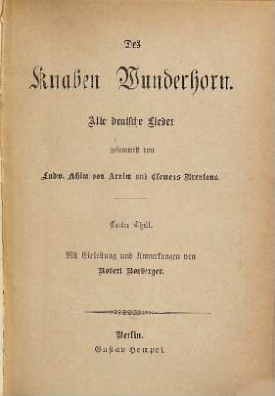 Des Knaben Wunderhorn : alte deutsche Lieder, 1