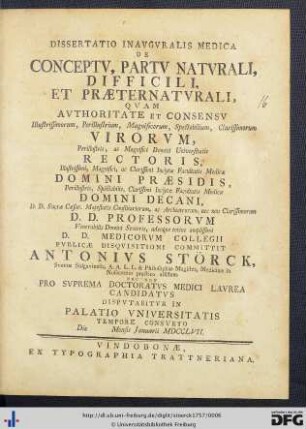 Dissertatio Inauguralis Medica De Conceptu, Partu Naturali, Difficili Et Praeternaturali
