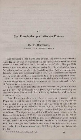 VII. Zur Theorie der quadratischen Formen.