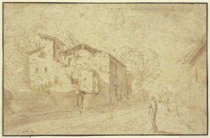 Landstraße an italienischen Gebäuden vorbeiführend