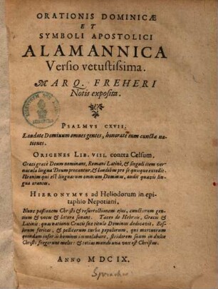 Orationis Dominicae Et Symboli Apostolici Alamannica Versio vetustissima