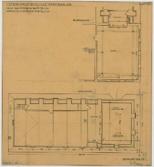 Fischer, Theodor; Sondershausen; Höhere Töchterschule - Aula (Grundriss 2. OG, Grundriss DG)