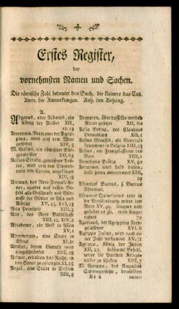 Erstes Register, der vornehmsten Namen und Sachen