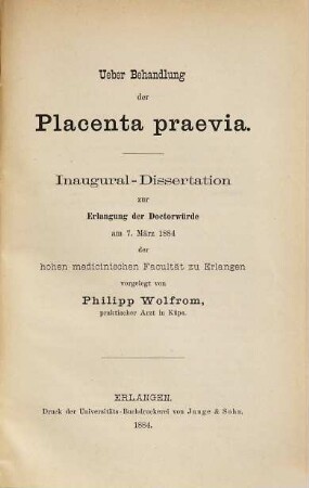 Ueber Behandlung der Placenta praevia