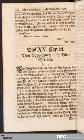 Das XV. Capitel. Von Suppliquen und Bittschreiben.