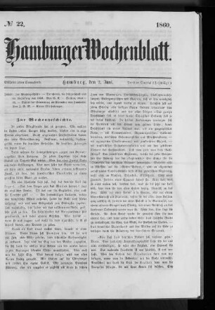 Nr. 22 1860. Hamburger Wochenblatt.
