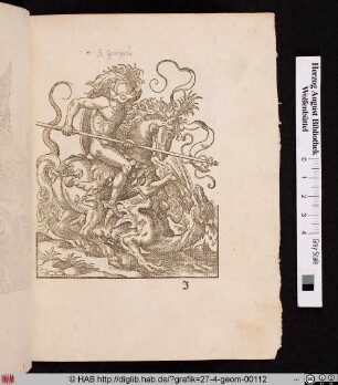 Ein nackter Reiter kämpft mit einem Drachen.