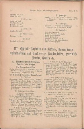 A. Wohlthätigkeits-Anstalten, Vereine und Kassen.