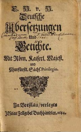 Deutsche Ubersetzungen und Getichte