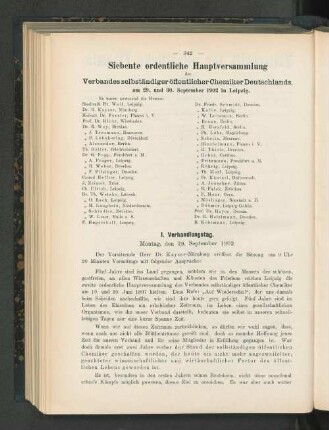 Siebente ordentliche Hauptversammlung des Verbandes selbständiger öffentlicher Chemiker Deutschlands.