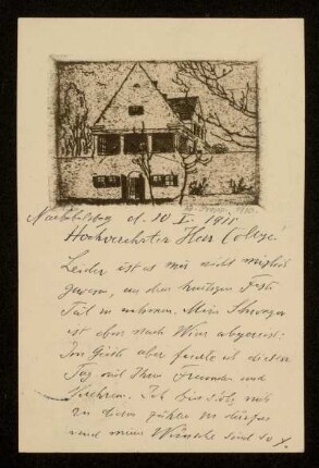 Postkarte von Alois Riehl an Otto von Gierke, Neubabelsberg, 10.1.1911
