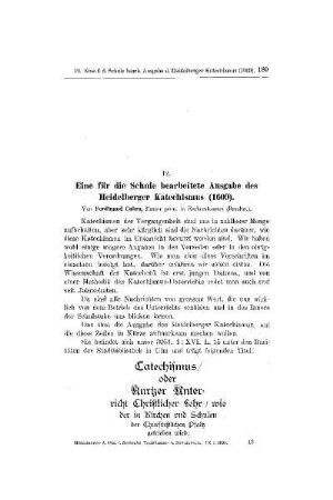 Eine für die Schule bearbeitete Ausgabe des Heidelberger Katechismus (1609)