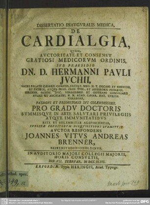 Dissertatio Inauguralis Medica De Cardialgia