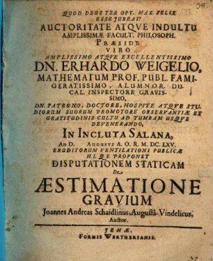 Disp. statica de aestimatione gravium